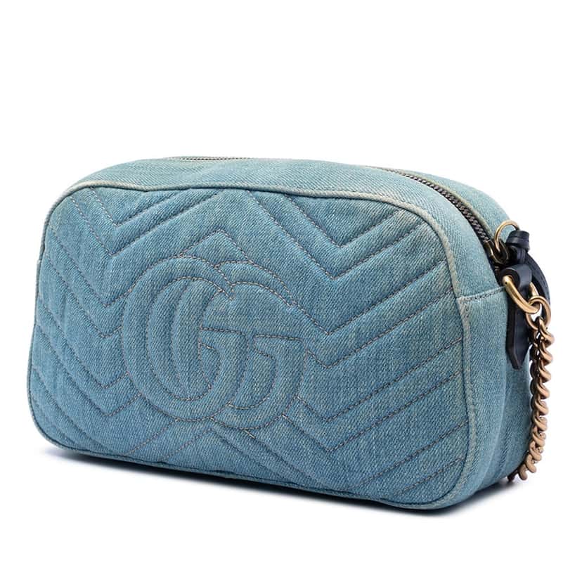 Gucci Small GG Marmont Matelasse Denim Pearly Crossbody Blue Very good condition - Back View