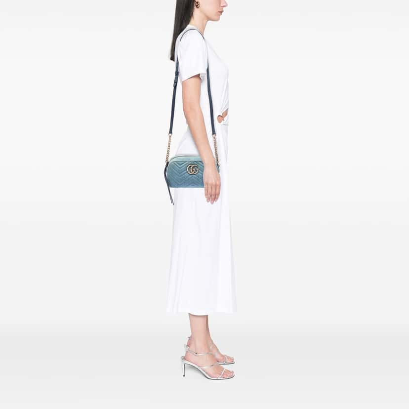 Gucci Small GG Marmont Matelasse Denim Pearly Crossbody Blue Very good condition - Box View