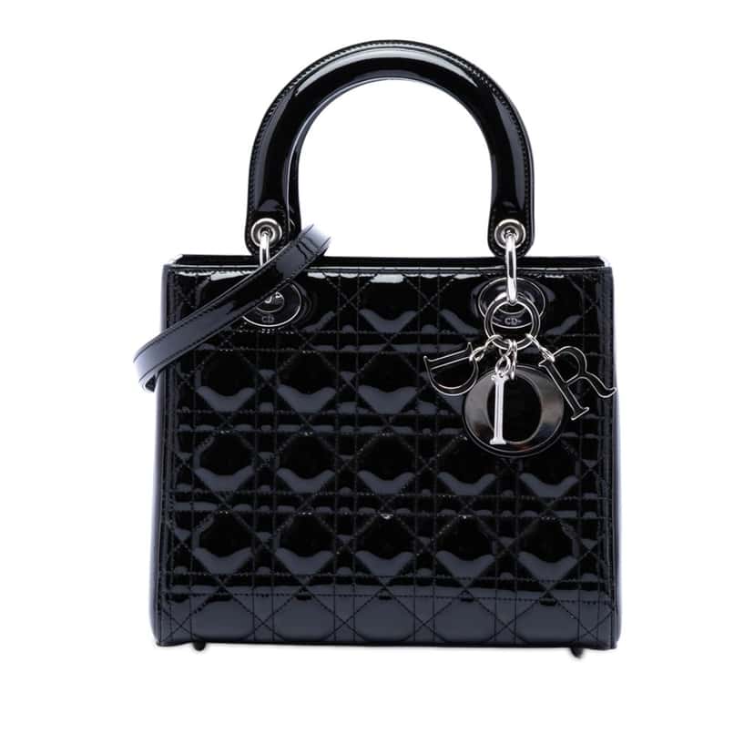 Dior Medium Patent Cannage Lady Dior Black Leather Very good condition - Front View