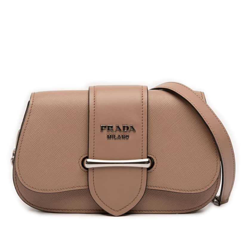 Prada Saffiano and City Calf Sidonie Crossbody Brown Leather Very good condition - Front View