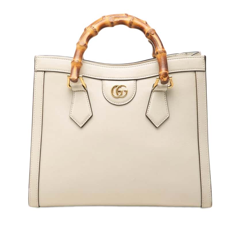 Gucci Medium Calfskin Bamboo Diana Satchel White Leather Good condition - Front View