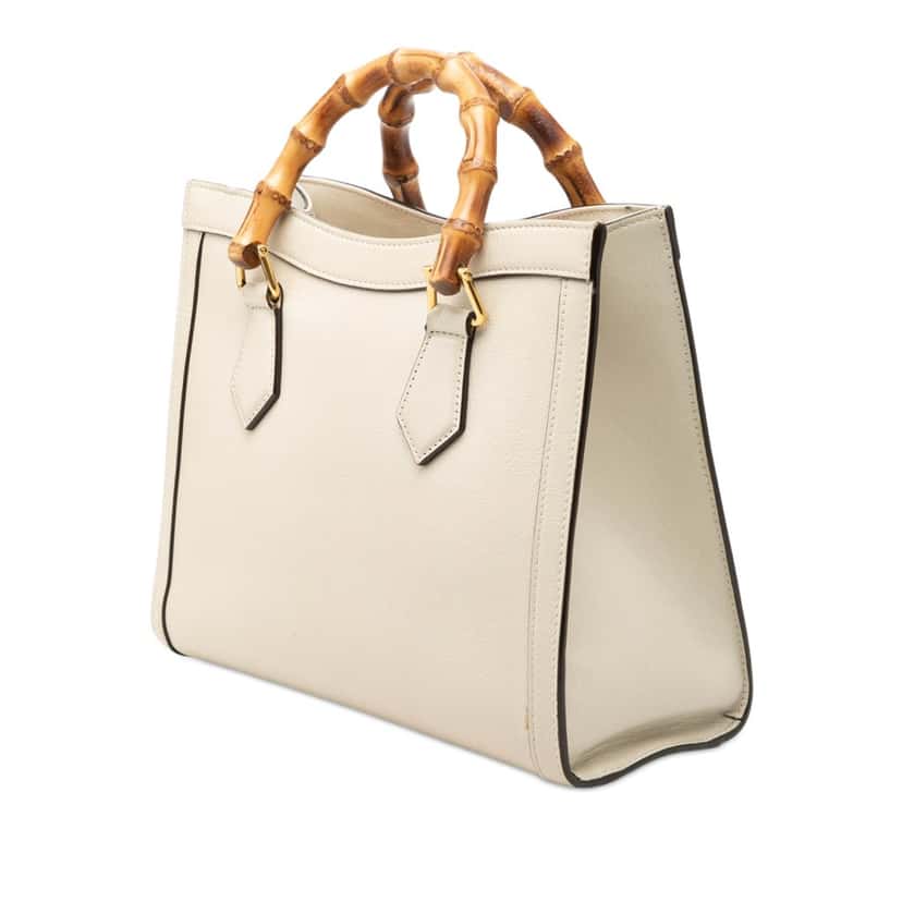 Gucci Medium Calfskin Bamboo Diana Satchel White Leather Good condition - Back View