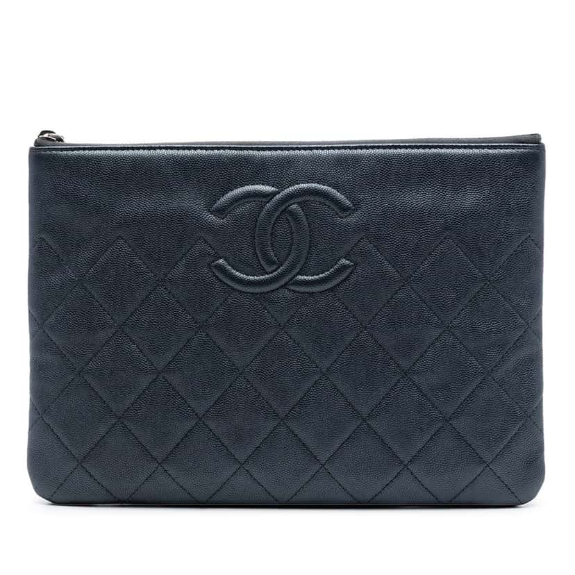 Chanel Medium CC Quilted Caviar O Case Clutch Black Leather Very good condition - Front View
