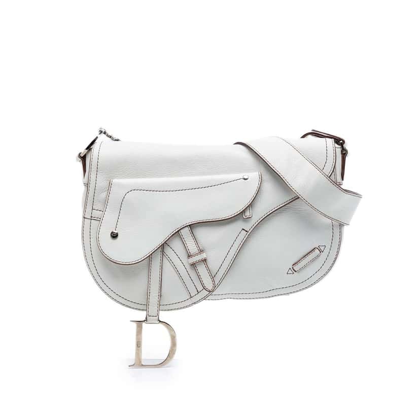 Dior Leather Double Saddle Crossbody White Leather Very good condition - Front View