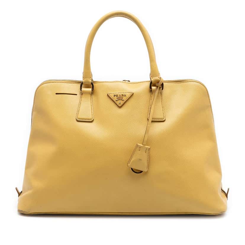 Prada Large Saffiano Lux Promenade Satchel Yellow Leather Very good condition - Front View