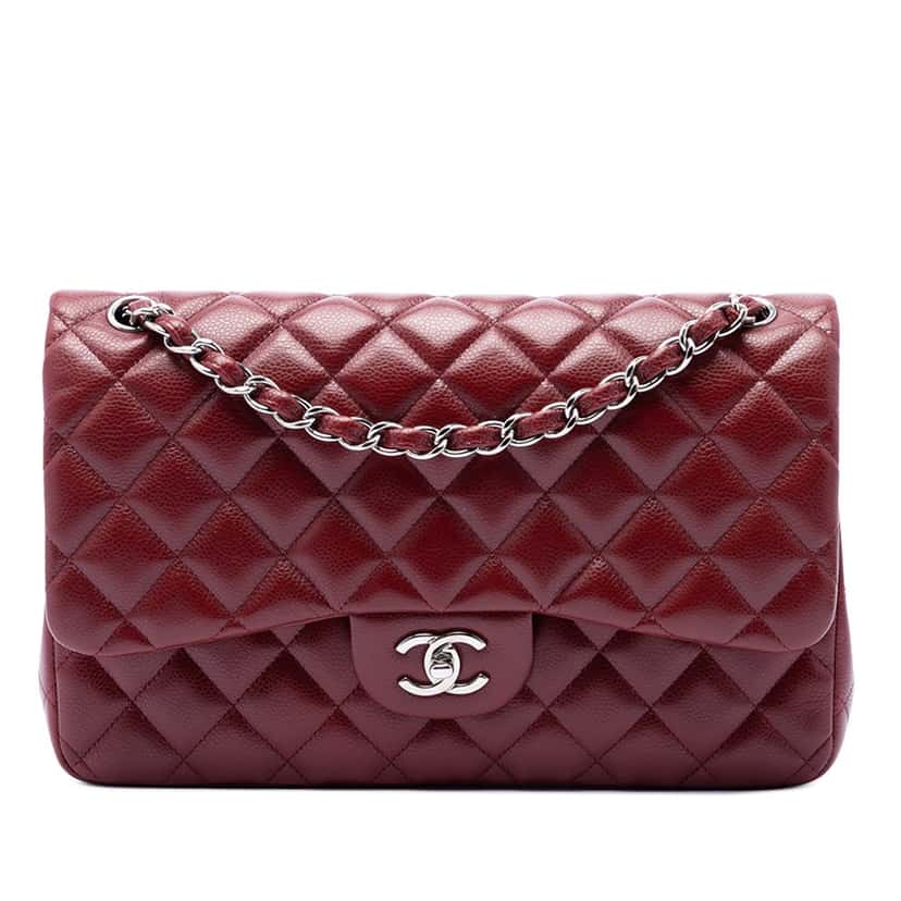 Chanel Jumbo Classic Caviar Double Flap Red Leather Very good condition - Front View