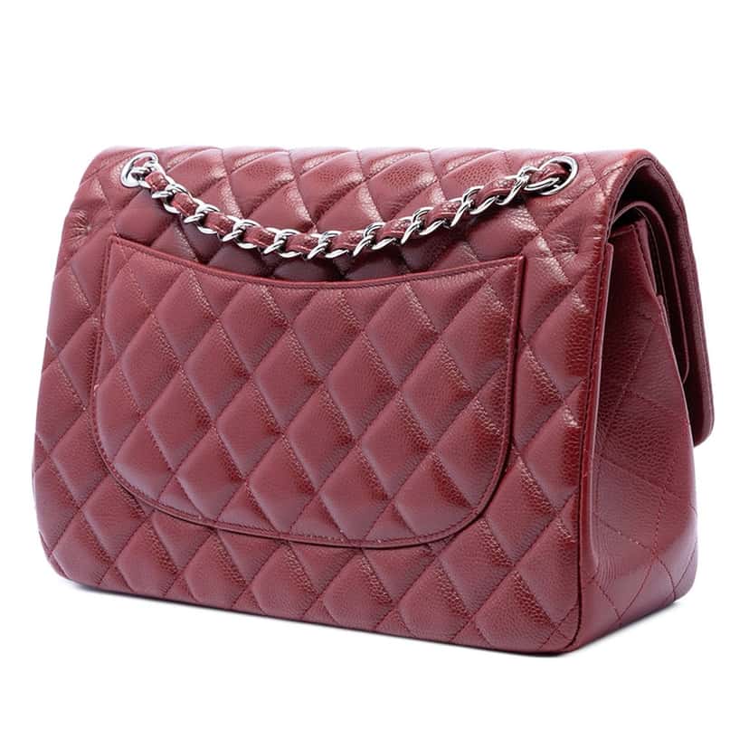 Chanel Jumbo Classic Caviar Double Flap Red Leather Very good condition - Back View