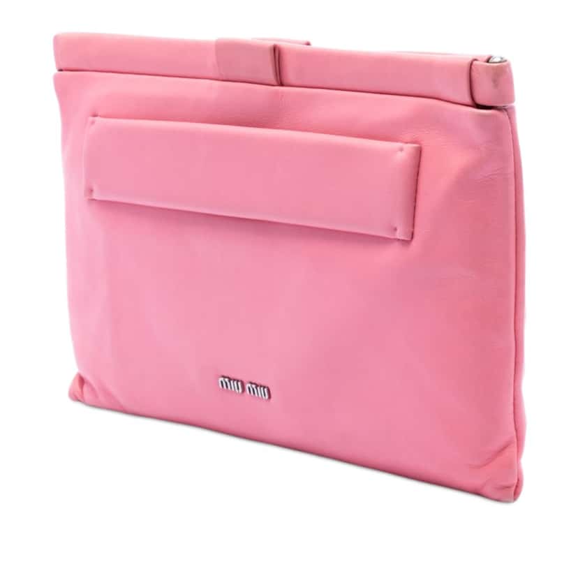 Miu Miu Nappa Grommet Crystal Embellished Clutch Pink Leather Very good condition - Back View