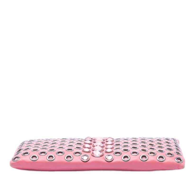 Miu Miu Nappa Grommet Crystal Embellished Clutch Pink Leather Very good condition - Inside View