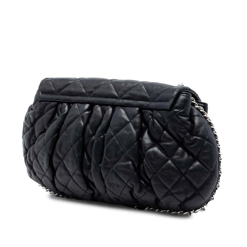 Chanel CC Quilted Lambskin Chain Around Flap Black Leather Very good condition - Back View