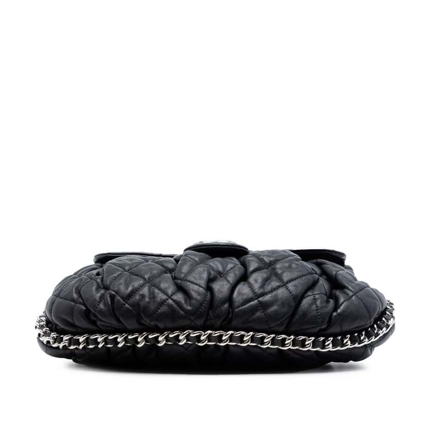Chanel CC Quilted Lambskin Chain Around Flap Black Leather Very good condition - Inside View