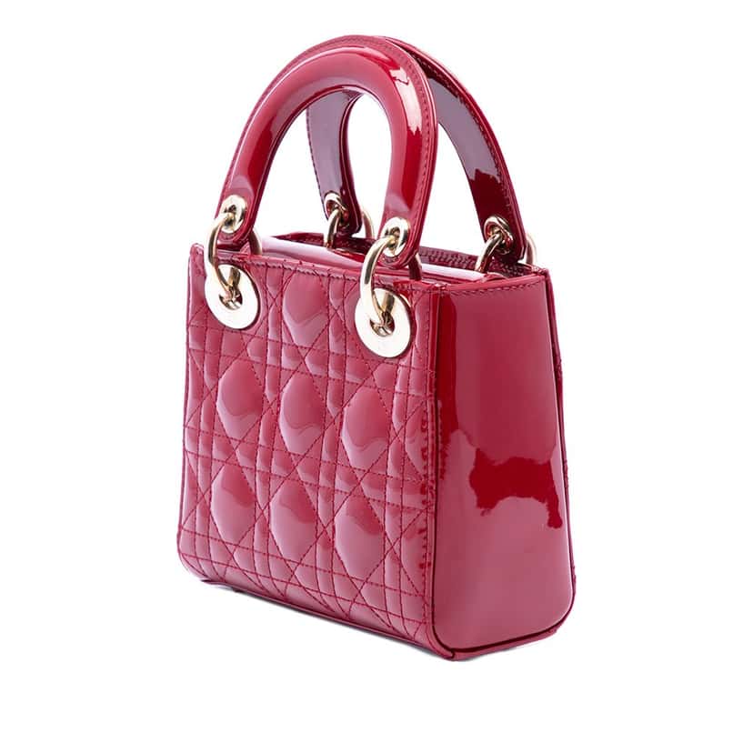 Dior Mini Patent Cannage Lady Dior Red Leather Very good condition - Back View