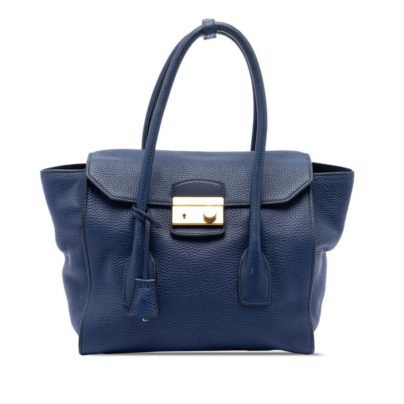 Prada Vitello Daino Sound Lock Satchel Blue Leather Very good condition - Front View