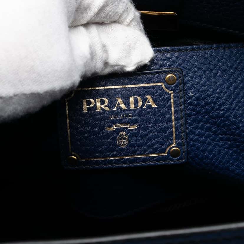 Prada Vitello Daino Sound Lock Satchel Blue Leather Very good condition - Box View