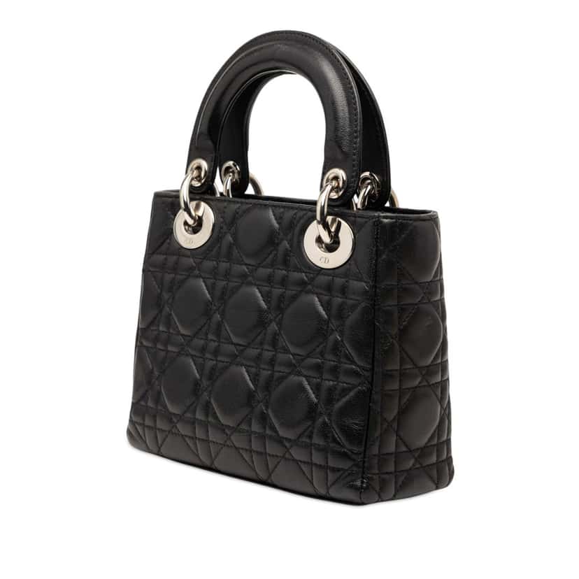 Dior Mini Lambskin Cannage Lady Dior Black Leather Very good condition - Back View