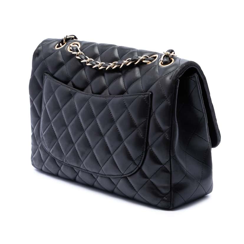 Chanel Jumbo Classic Lambskin Single Flap Black Leather Very good condition - Back View