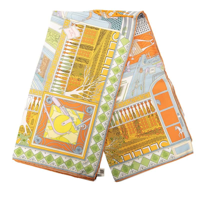 Hermès Objets de Curiosite Silk Scarf 90 Orange Never worn - Front View