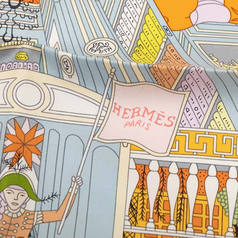 Hermès Objets de Curiosite Silk Scarf 90 Orange Never worn - Model View