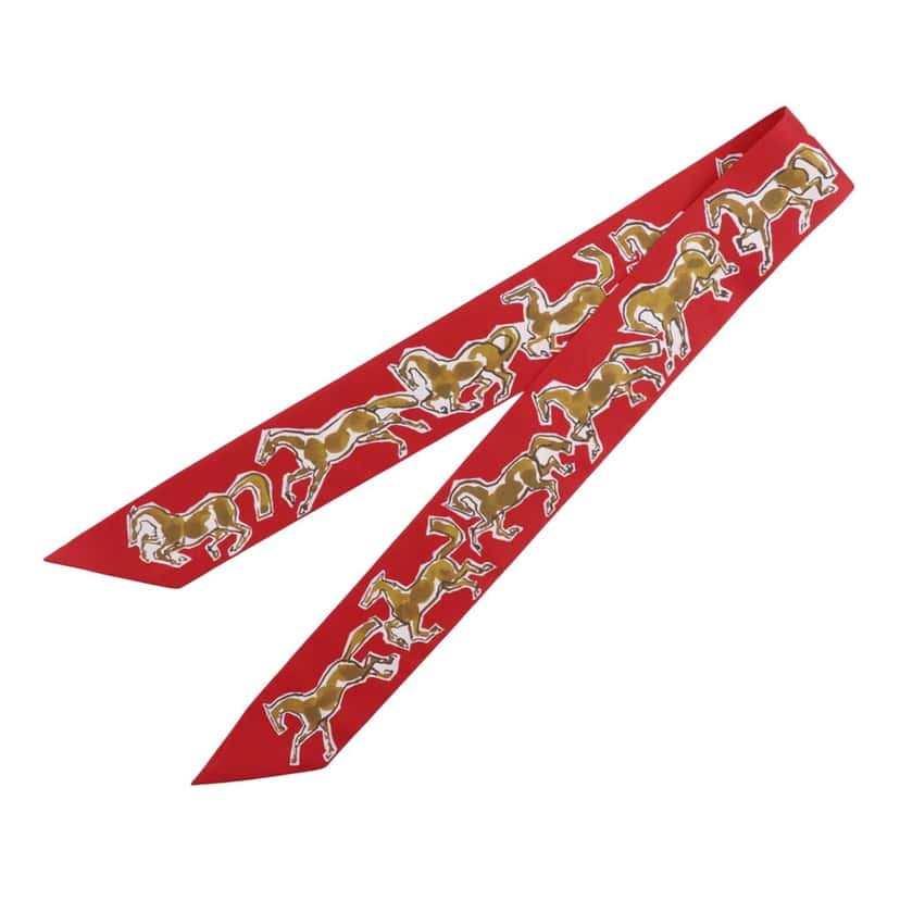 Hermès Chevaux en Liberte Silk Twilly Scarf Red Never worn - Back View