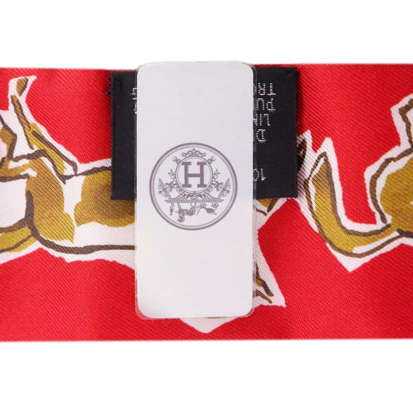 Hermès Chevaux en Liberte Silk Twilly Scarf Red Never worn - Inside View