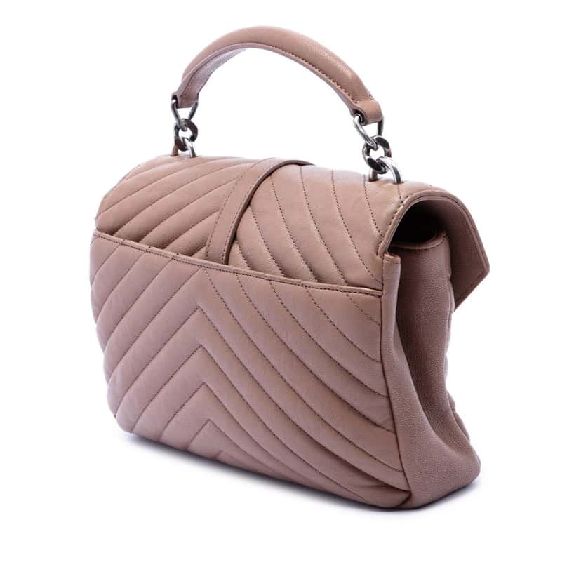 Saint Laurent Medium Chevron Sheepskin Monogram College Satchel Brown Leather Good condition - Back View