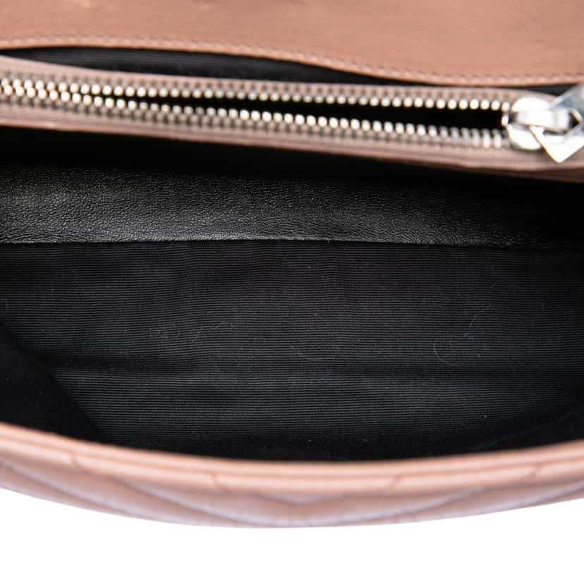 Saint Laurent Medium Chevron Sheepskin Monogram College Satchel Brown Leather Good condition - Model View