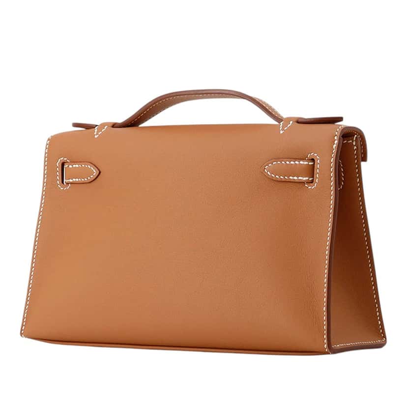 Hermès Swift Kelly Pochette 22 Brown Leather Very good condition - Back View