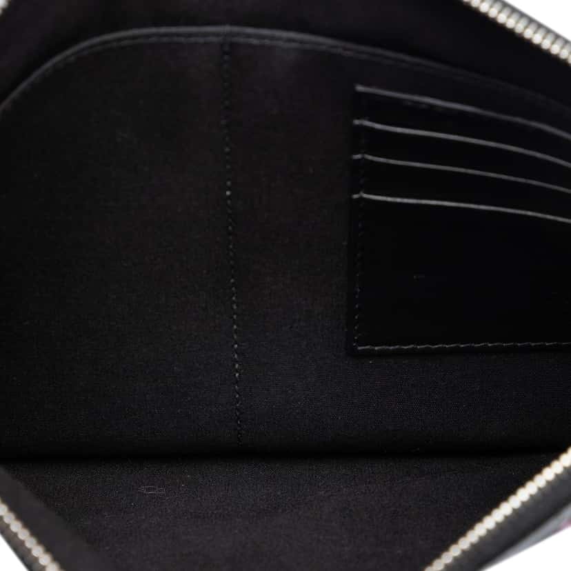 Dior Hajime Sorayama Calfskin Cherry Blossom Dinosaur Print Zip Pouch Black Leather Very good condition - Model View