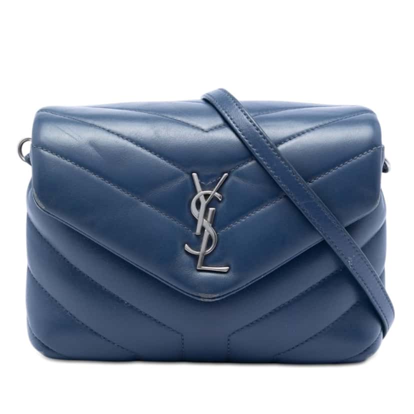 Saint Laurent Toy Matelasse Calfskin Monogram LouLou Crossbody Blue Leather Very good condition - Front View