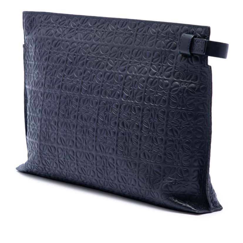 Loewe Embossed Anagram Leather Repeat T Clutch Blue Leather Very good condition - Back View