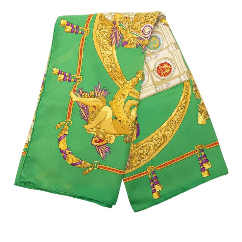 Hermès Hommage A Charles Garnier Silk Scarf 90 Green Very good condition - Front View