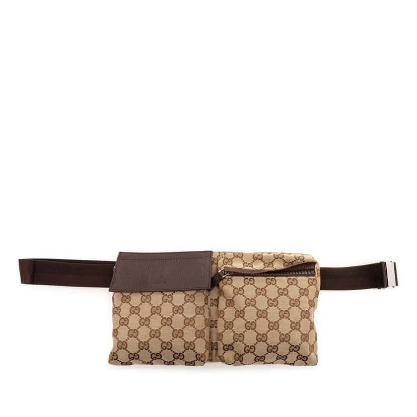 Gucci GG Canvas Double Pocket Belt Bag Beige Very good condition - Front View