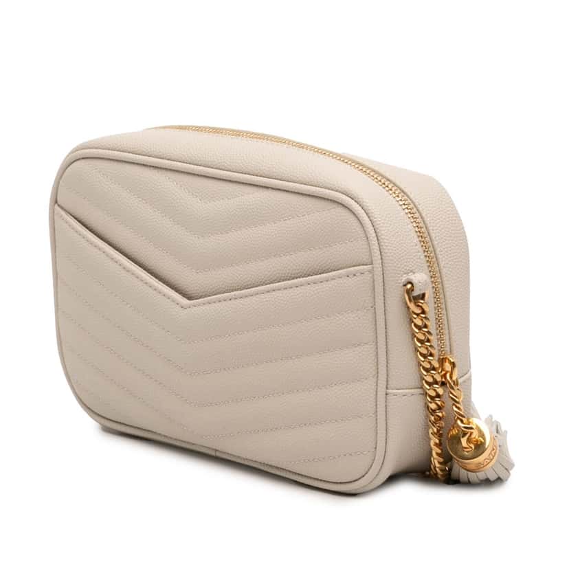 Saint Laurent Mini Grain de Poudre Monogram Lou Tassel Camera Bag White Leather Very good condition - Back View