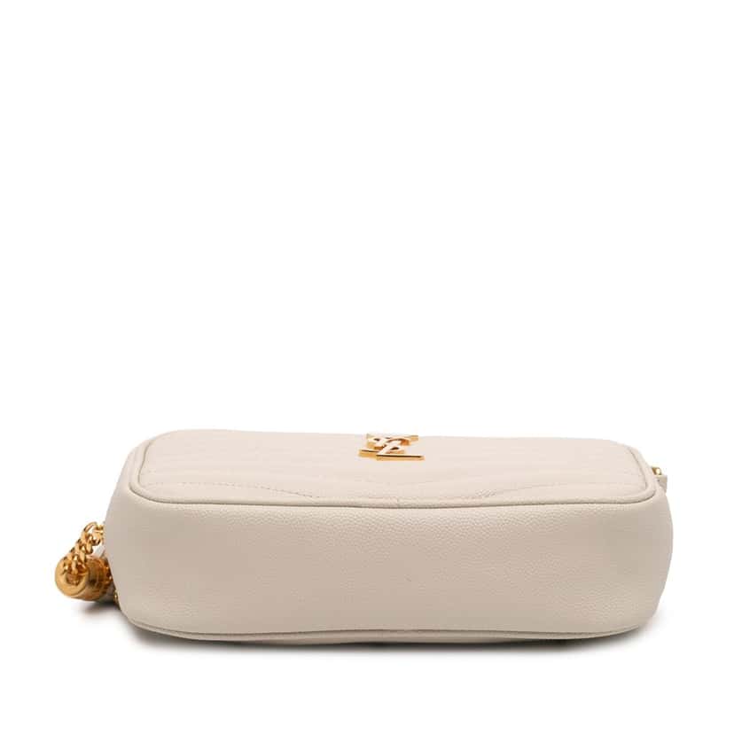 Saint Laurent Mini Grain de Poudre Monogram Lou Tassel Camera Bag White Leather Very good condition - Inside View