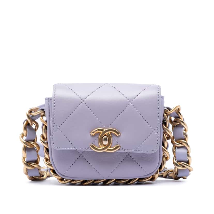 Chanel Mini Quilted Calfskin Framing Chain Flap Purple Leather Very good condition - Front View