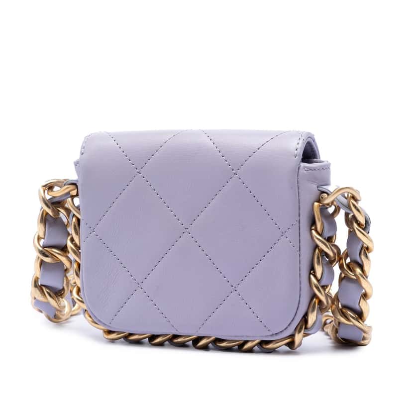 Chanel Mini Quilted Calfskin Framing Chain Flap Purple Leather Very good condition - Back View