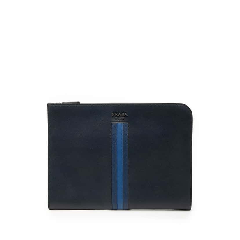 Prada Saffiano Lux Clutch Blue Leather Very good condition - Front View