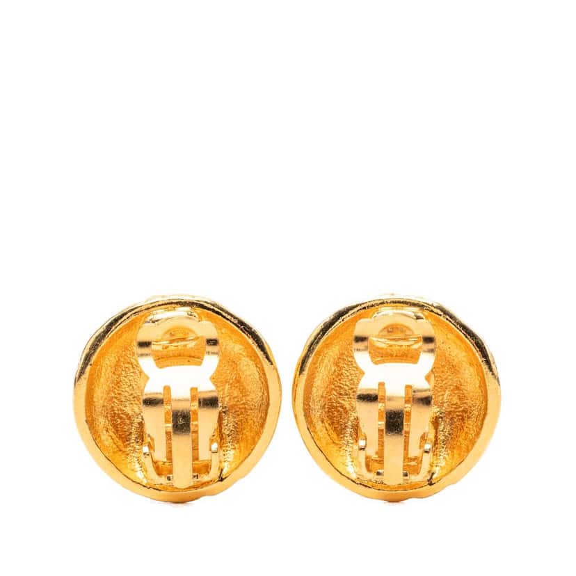 Chanel CC Gold Plated Round Clip On Earrings Gold Metal Very good condition - Back View