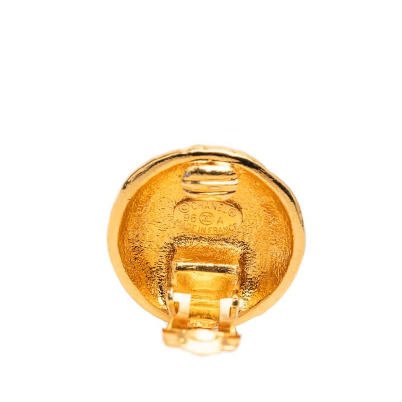 Chanel CC Gold Plated Round Clip On Earrings Gold Metal Very good condition - Inside View