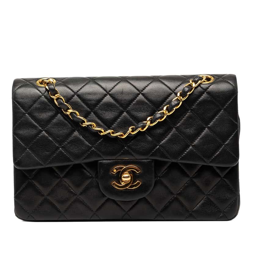 Chanel Small Classic Lambskin Double Flap Black Leather Very good condition - Front View