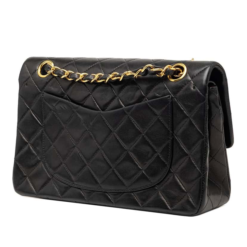 Chanel Small Classic Lambskin Double Flap Black Leather Very good condition - Back View