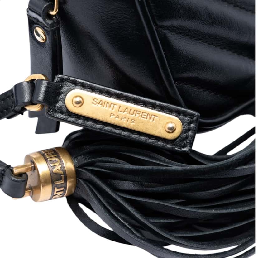 Saint Laurent Mini Matelasse Calfskin Monogram Lou Tassel Camera Bag Black Leather Very good condition - Box View