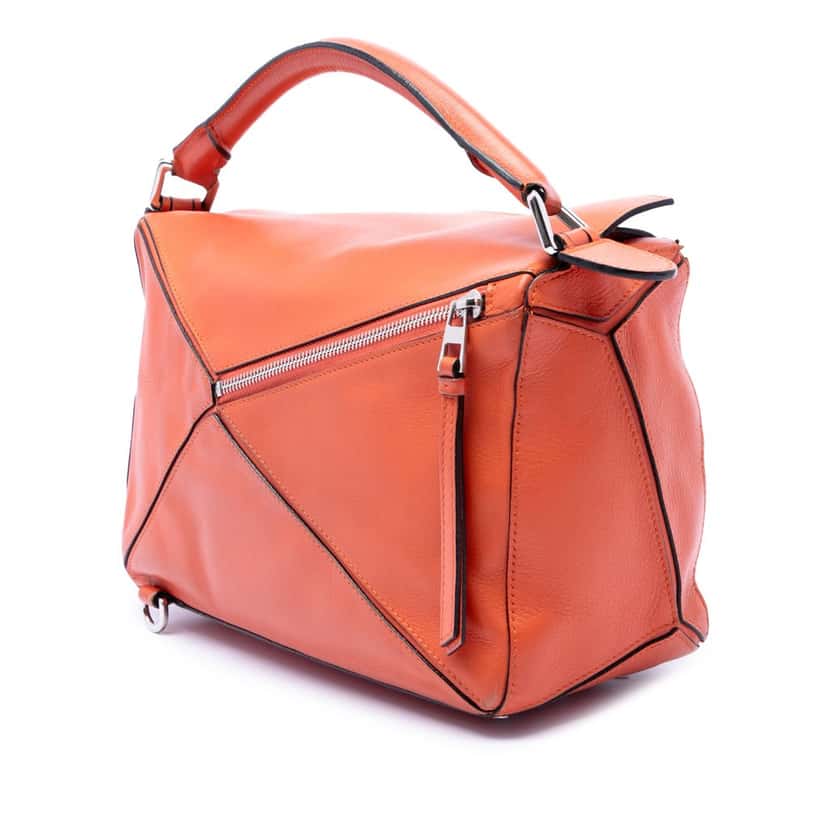 Loewe Medium Calfskin Puzzle Satchel Orange Leather Very good condition - Back View