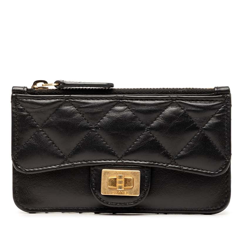 Chanel Quilted Aged Calfskin Reissue 2.55 Flap Card Holder Black Leather Very good condition - Front View