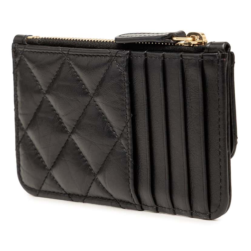 Chanel Quilted Aged Calfskin Reissue 2.55 Flap Card Holder Black Leather Very good condition - Back View