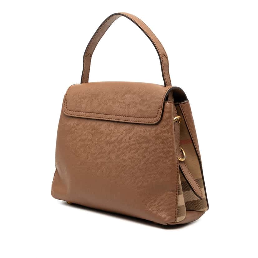Burberry Small Calfskin and House Check Camberley Satchel Brown Leather Very good condition - Back View