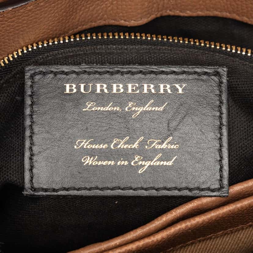 Burberry Small Calfskin and House Check Camberley Satchel Brown Leather Very good condition - Box View
