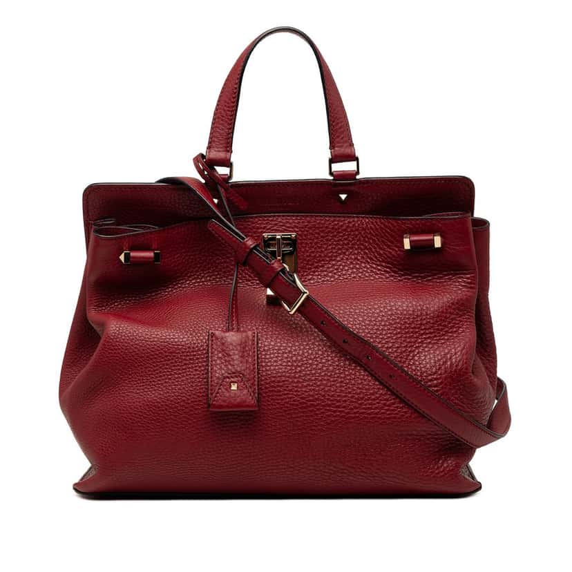 Valentino Large Pebbled Calfskin JoyLock Satchel Red Leather Very good condition - Front View