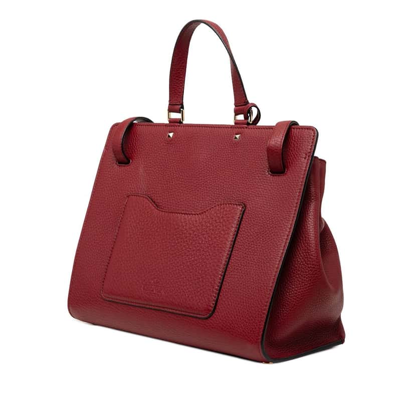 Valentino Large Pebbled Calfskin JoyLock Satchel Red Leather Very good condition - Back View