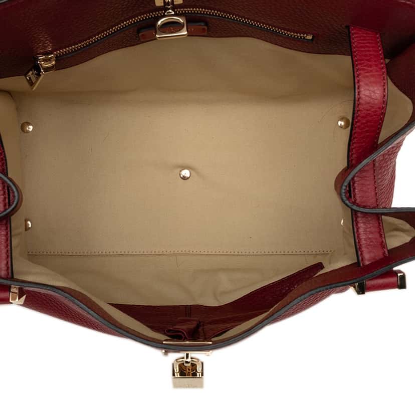 Valentino Large Pebbled Calfskin JoyLock Satchel Red Leather Very good condition - Model View